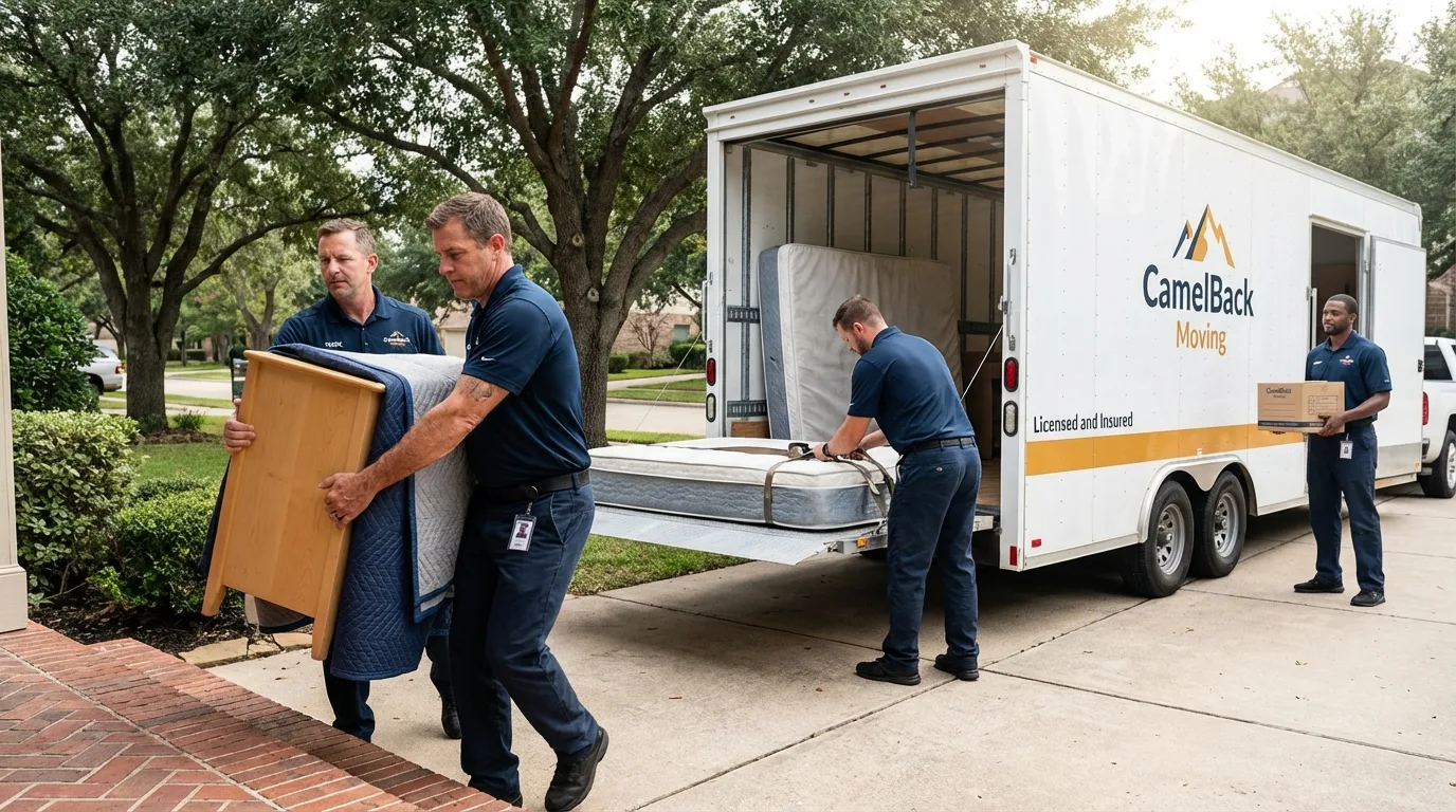 Crew loading residential truck for cross-state move from Decatur, IL