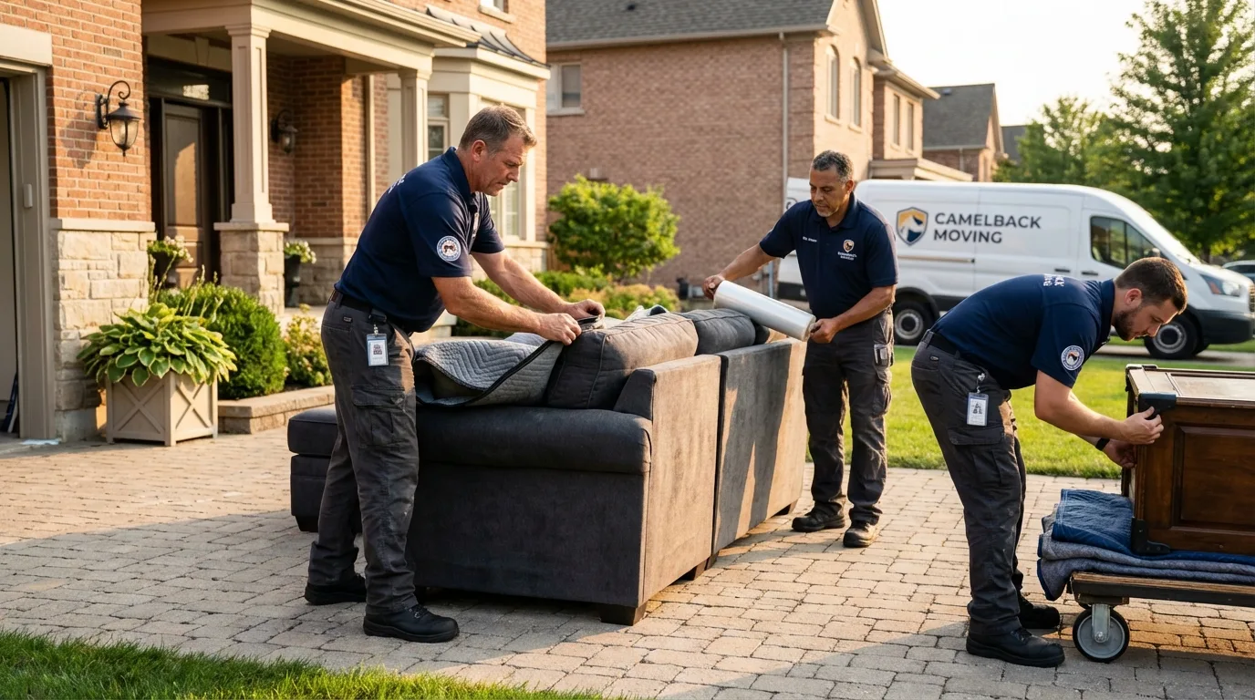 Large estate moving crew wrapping furniture in Decatur, IL